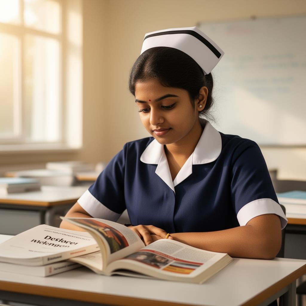 Indian nurse trainee studying German